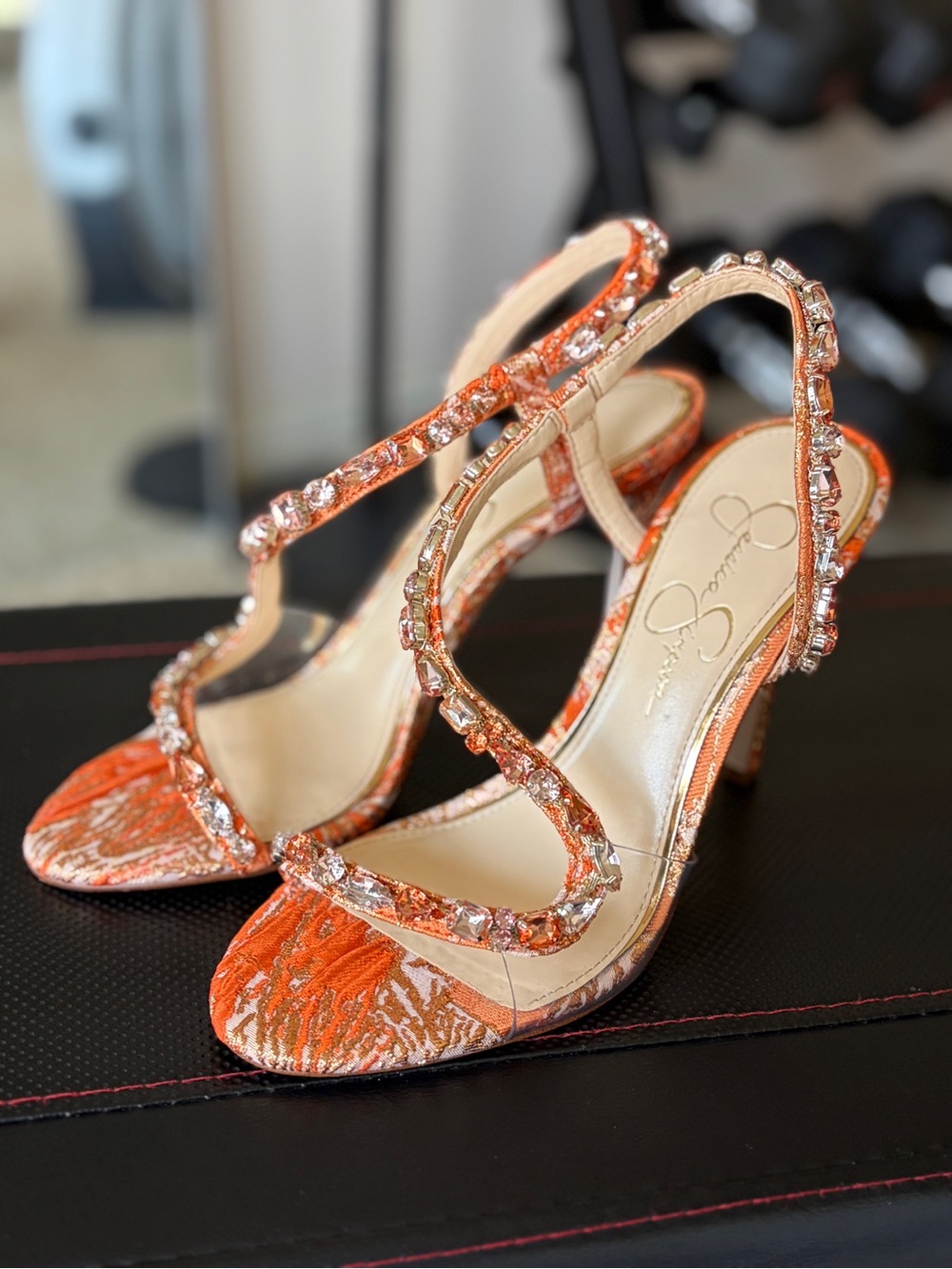 Jessica Simpson Orange Jeweled Strappy Evening Sandals